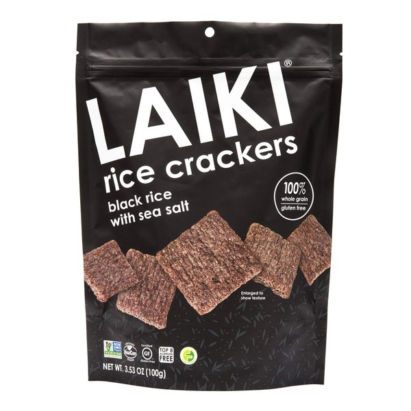 LAIKI Black Rice Crackers - Gluten Free Snacks - Deliciously Light and Airy Crunch - Allergen-Friendly, Vegan, Non-GMO Verified, FODMAP Friendly Rice Crackers Red Rice - 3.53 Ounce Bag (Pack of 8)