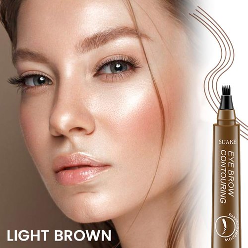 Kaely 2Pcs Magical Precise Waterproof Brow Pen,4 Tip Microblade Eyebrow Pen,Eye Brow Contouring Pen Pencil,Eyebrows Gel Makeup,lapiz para cejas,24 Hours Long Lasting Smudge Proof,01 Light Brown