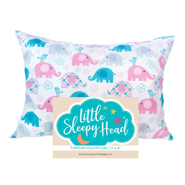 Little Sleepy Head Toddler Pillowcase 13 x 18-100% Cotton & Hypoallergenic (Elephant)