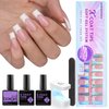 btartboxnails XCOATTIPS French Tip Nails - Long Square Nail Tips with Nail Gel, French Protecing Duo, Nail Lamp, All in One Soft Gel French Tip Press on Nails Gel Extension