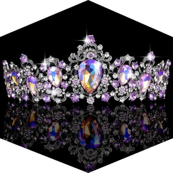 Kamirola Crown for Women Wedding Tiara for Women Queen Crown Crystal Tiara Crown Wedding Tiaras for Womens or Girls Birthday Prom Pageant Party halloween Chrismas (TR05) (Black & Purple)