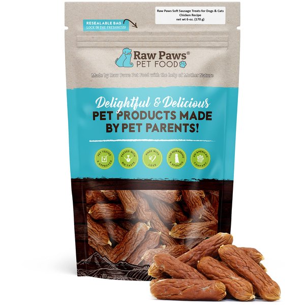 Raw Paws Grain-Free Soft Sausage Treats for Dogs & Cats - Chicken Recipe, 6-oz - USA Chicken Sausage Dog Treats - Soft Chicken Treats for Dogs & Cats - Chicken Dog Sausage Links - Dog Sausage Treats