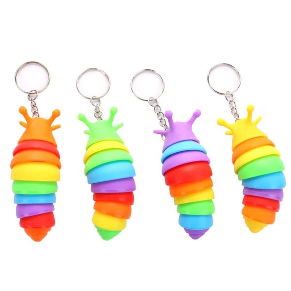 MEIEST 4 PCS Mini Fidget Slug Key-chain Toys,3D Articulated Stretch Caterpillar Sensory Flexible Hand Toy, Ideal Party Favor Colorful Office Desk Pet Toys(Random Color)