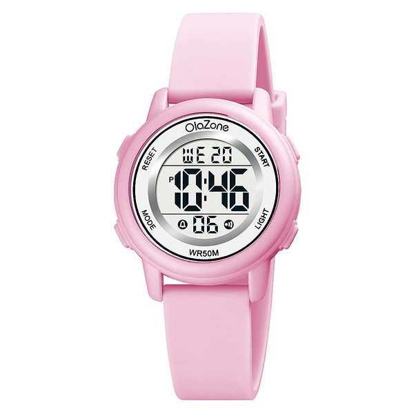 OLAZONE Kids Watch Girls Digital 7-Color Flashing Light Water Resistant 164FT Alarm for Age 5-12 (pink1)