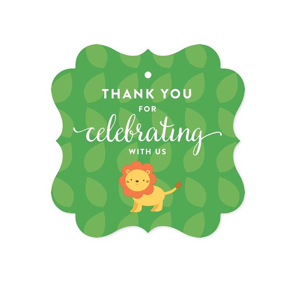 Andaz Press Jungle Safari Baby Shower Party Collection with Monkey, Giraffe, Lion, Fancy Frame Gift Tag, Thank You for Celebrating with US!, 24-Pack