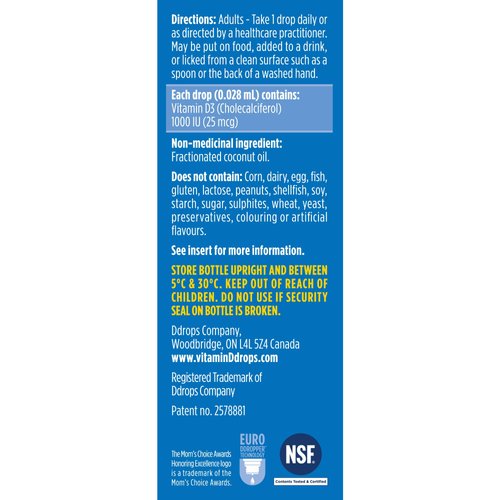 Ddrops Adults 1000IU 365 Drops - Liquid Vitamin D3 Supplement, Supporting Strong Bones & Immune System