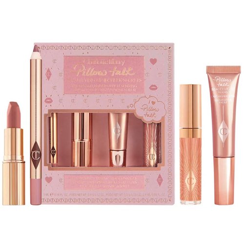 Charlotte Tilbury Pillow Talk Lip Secrets holiday Set - Matte Revolution Lipstick Full Size, Lip Cheat Liner, Collagen Lip Bath Plumper, Jewel Lips Lip Gloss