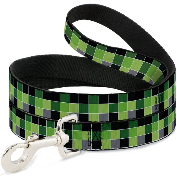 Buckle-Down Pet Leash - Checker Mosaic Green - 4 Feet Long - 1.5" Wide