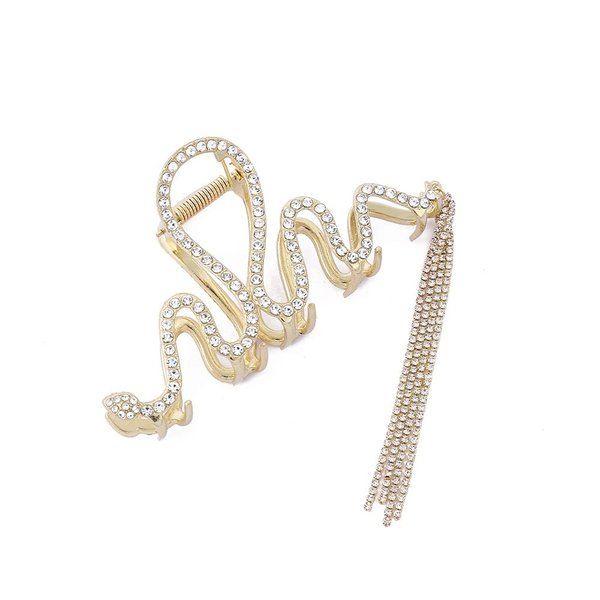 Agirlvct Hair Claw Clips,Metal Hair Clip Strong Hold Hair Jaw Clips,Big Rhinestone Glitter Tassel Hair Clip Barrettes,Nonslip Birthday Mother's Day Gift for Women Girls (Gold)