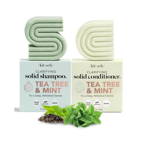 Kitsch Tea Tree & Mint Shampoo and Conditioner Bar Set, Hair Color Safe, Zero Waste, Vegan, Eco Friendly, Made in US, For All Hair Types, Paraben Free, Sulfate Free