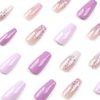 Coffin Press on Nails Medium False Nails with Glitter Designs Gradient Fake Nails Cute Nails Press ons Glossy Glue on Nails Purple Full Cover Acrylic Stick on Nails for Women 24Pcs