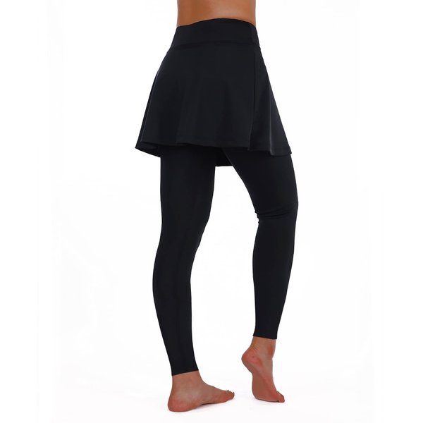 ANIVIVO Women Skirted Yoga Leggings,Tennis Leggings with Skirts&Full Length Golf Tight Running Skirted Leggings,Tennis Clothings(Black,2XL)