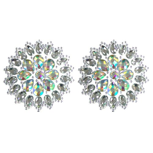 Sexy Round Circle Rhinestone Pasties - Self-Adhesive, Reusable, Pulls of all in One Sheet, Blue and Clear Crystals & Gems - Great For Raves, Bars, Festivals, Rallies, Cosplay, Concerts, Costumes, Lifestyle, Bar Tenders, Lingerie, Dancer, Exotic, Stripper,