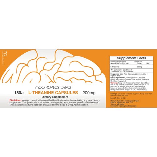 L-Theanine Capsules 200mg (180 Count) | Promotes Relaxation | Supports Healthy Stress Levels + Sleep Cycles | Promotes Cognitive Function + Focus | Amino Acid Supplement