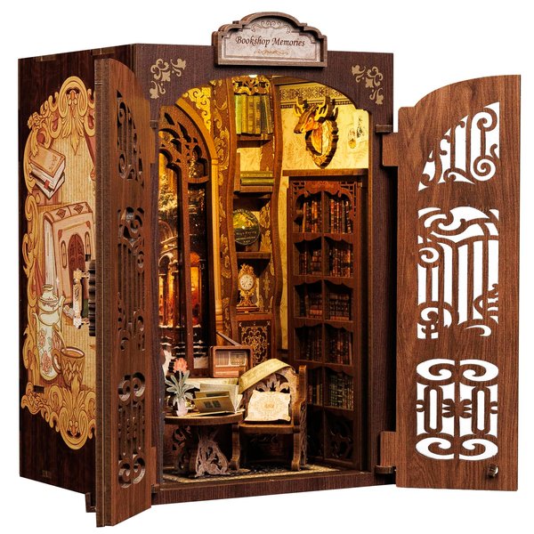 CUTEBEE Book Nook Kit - DIY Miniature House Kit for Adults, 3D Wooden Puzzle Dollhouse Booknook Library Model Build Bookshelf Decor, Gifts for Family, Friends