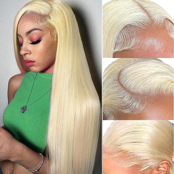 DACHIC 22In Blonde Wig Human Hair 13x4 HD Transparent Lace Front Wigs Human Hair Pre Plucked with Baby Hair 613 Straight Frontal Wig Human Hair for Women Glueless Wig Human Hair
