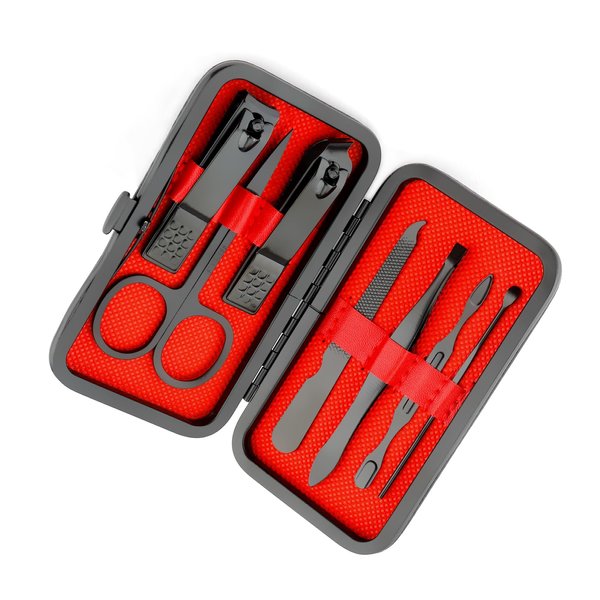 Manicure Set Nail Clippers Nail Tools Pedicure Supplies Nail Clippers for Women Men Nail Set Mens Manicure Kit Fingernail Toenail Clippers 8 in 1 Manicure Tools Black with Leather Travel Case