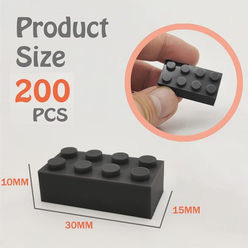 HUIZDQ 200 Piece Classic Building Bricks, 2x4 Building Blocks STEM Creative Building Toys, Dark Grey