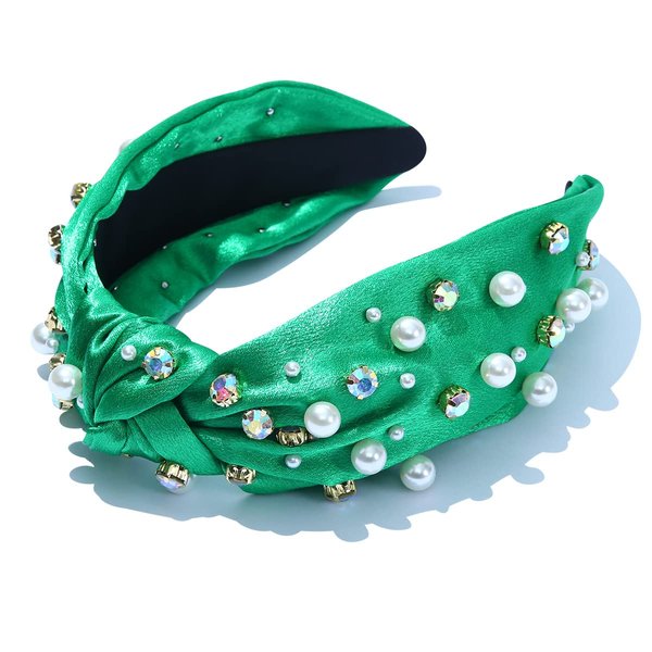 FEDANS Green Headbands for Women Knotted Crystal Headband Embellished Mixed Saint Patricks Day Hairband Ladies Hair Accessories