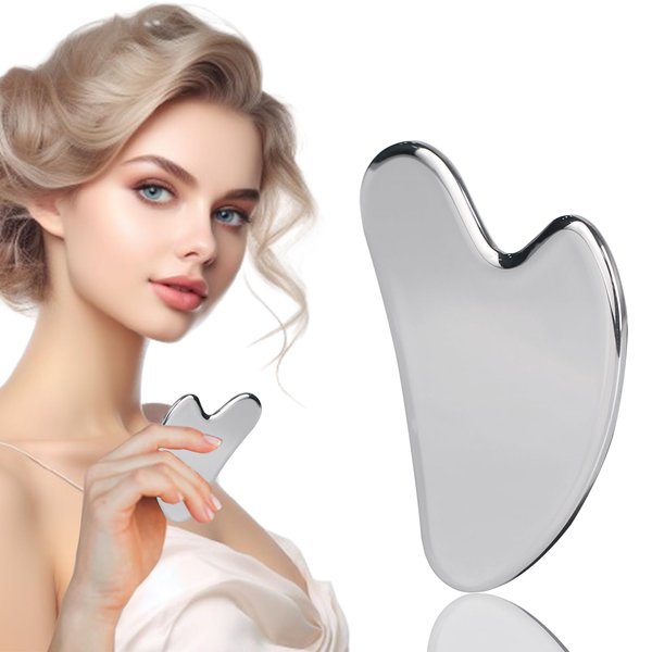 BLHLA Stainless Steel Gua Sha Facial Tools guasha Tool for Face Sculpting Tool Metal Gua Sha Face Massage Tools for Beauty Self Care Jawline Sculptor Sliver