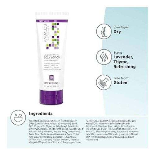Andalou Naturals Lavender Thyme Refreshing Body Lotion, 8 Ounce