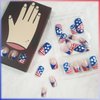 24Pcs 4th of July Press on Nails with Fourth of July Design, Independence Day Manicure Art Acrylic Short Square Fake Nails Stick on Nails Glossy Sparkly French False Nails Gel Glue on Nail for Women