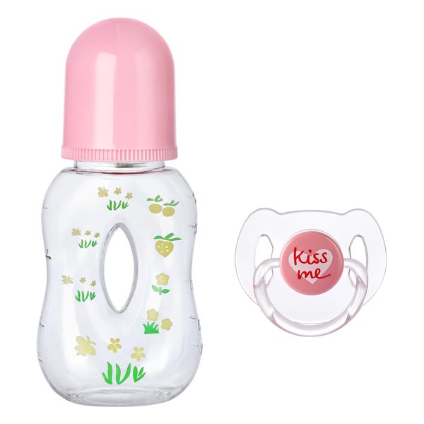 JIZHI Reborn Baby Doll Hollow Bottle and Magnetic Pacifier Set, Baby Doll Accessories for Reborn Baby Dolls, Pretend Play Feeding Toy Kids Gift, Pink