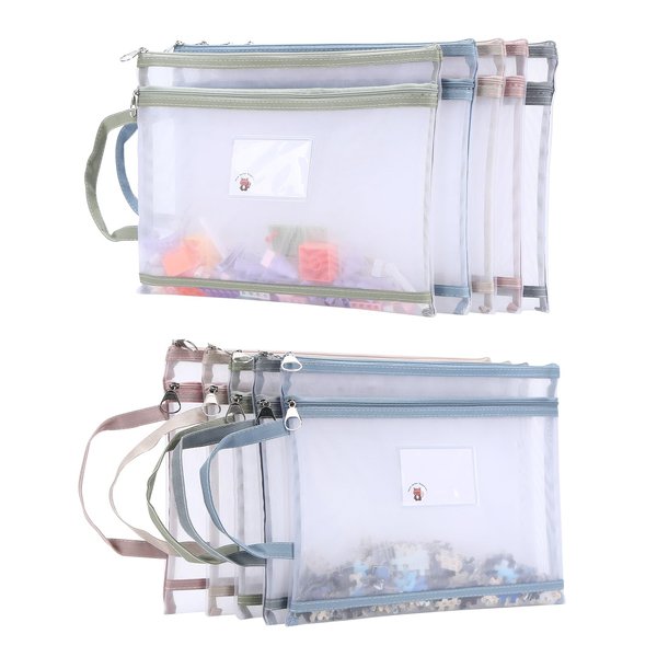 10 Pack Double-Layer Mesh Zipper Pouch Bags, Toy Storage Zipper Pouch, Puzzle Board Games Storage and Organizers, Nylon Games Bags with Handle for School, Office, Home and Travel.