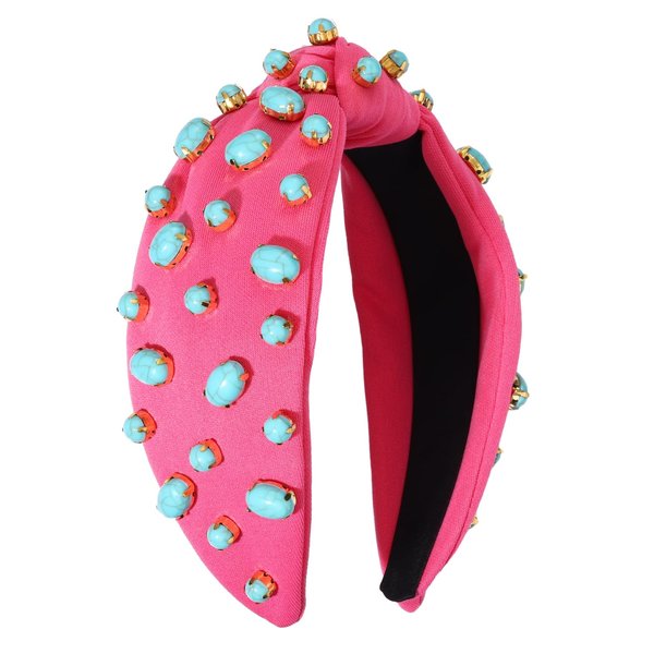 ZITULRY Knotted Headband for Women Turquoise Jeweled Embellished Top Knot Headbands Boho Western Cowgirl Twist Cross Solid Hairband Fashion Statement Wide Turban Hair Accessories