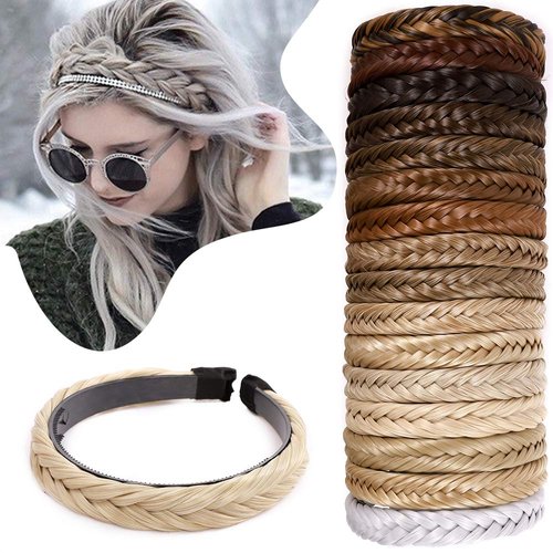 Hairro Braided Headband With Teeth Fishtail Hairband With Tooth Synthetic Fish Tail Hair Band Plaited Hairband Hair Hoop Braid Headband Extensions Blonde Headband Hairpiece For Women 48g #18/613