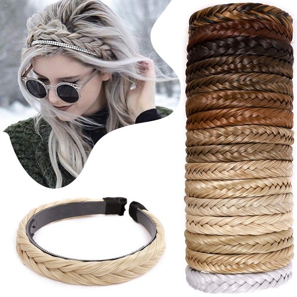 Hairro Braided Headband With Teeth Fishtail Hairband With Tooth Synthetic Fish Tail Hair Band Plaited Hairband Hair Hoop Braid Headband Extensions Blonde Headband Hairpiece For Women 48g #18/613