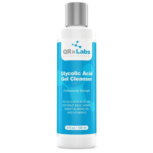 QRxLabs Glycolic Acid Face Wash - Exfoliating Gel Cleanser, Best for Wrinkles, Lines, Acne, Spots & Chemical Peel Prep - Reduces Shaving Bumps and Ingrown Hair - 6 fl oz
