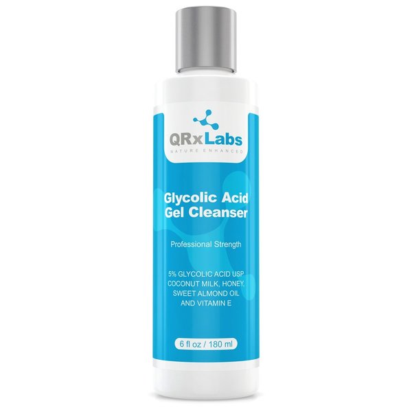 QRxLabs Glycolic Acid Face Wash - Exfoliating Gel Cleanser, Best for Wrinkles, Lines, Acne, Spots & Chemical Peel Prep - Reduces Shaving Bumps and Ingrown Hair - 6 fl oz