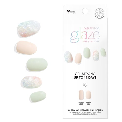 Dashing Diva Glaze Nail Strips - Emerald Marble | Works with Any LED Nail Lamp | Long Lasting, Chip Resistant, Semicured Gel Nail Strips | Contains 34 Salon Quality Nail Wraps, 2 Prep Pad, 1 Nail File