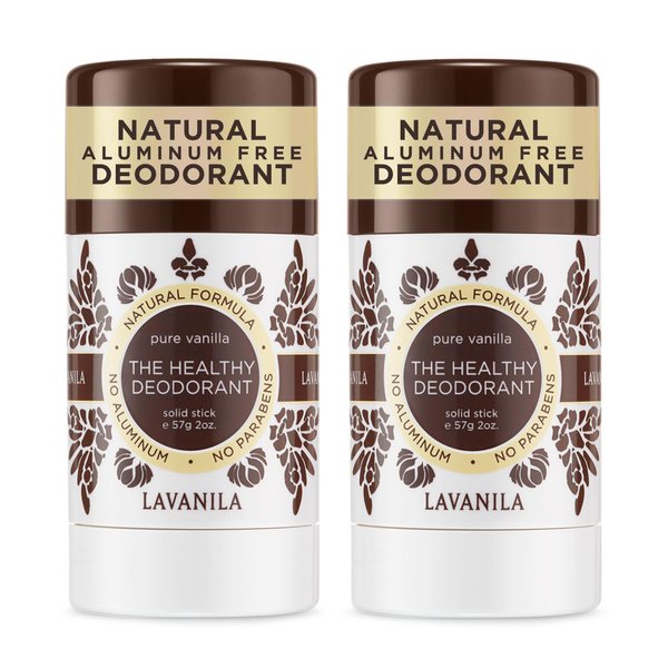 Lavanila Natural Aluminum Free Deodorant 2-Pack, Pure Vanilla - The Healthy Deodorant for Men and Women, Solid Stick (2 Ounce Each), Vegan