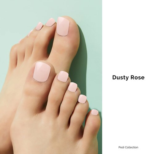 NAILOG Semi Cured Gel Nail Strips, Toe Nail Polish Strips with Glossy Gel Finishing | 32 Pieces Long Lasting Pedi Stickers | Dusty Rose