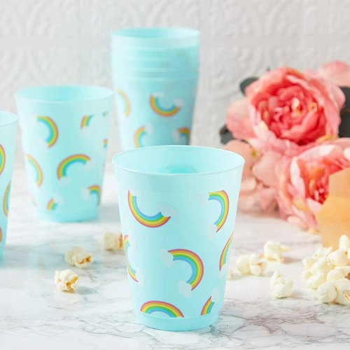 Sparkle and Bash Blue Plastic Tumbler Cups, Pastel Rainbow Party Supplies (16 oz, 16 Pack)