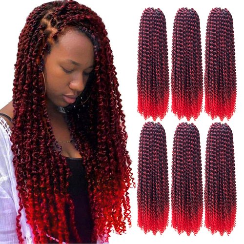 6 Packs Passion Twists Hair 18inch Ombre Red Water Wave Crochet Hair for Goddess Passion Twists Crochet Hair Long Bohemian Locs Braiding Hair Extensions (18inch T1B/Red#)