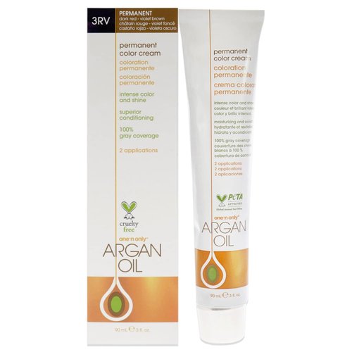 One N' Only Permanent Hair Color - Permanent Hair Dye Made with Argan Oil - Delivers Rich, Accurate Tones with Gray Coverage - Improves Moisture & Elasticity - 3RV Dark Red Violet Brown (3 oz)
