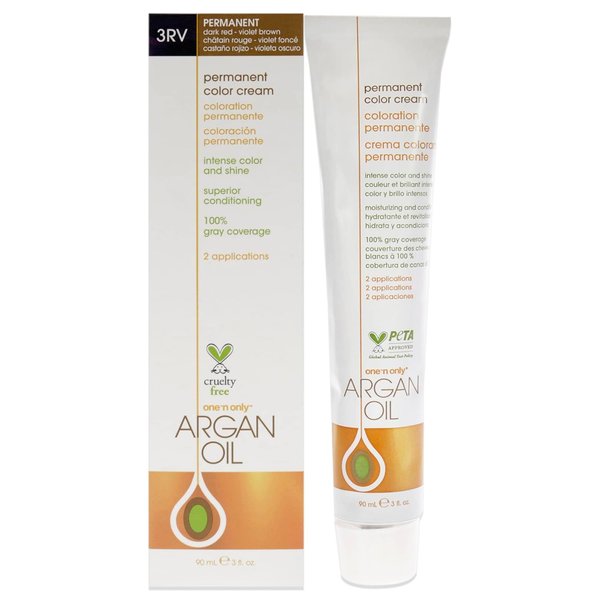 One N' Only Permanent Hair Color - Permanent Hair Dye Made with Argan Oil - Delivers Rich, Accurate Tones with Gray Coverage - Improves Moisture & Elasticity - 3RV Dark Red Violet Brown (3 oz)