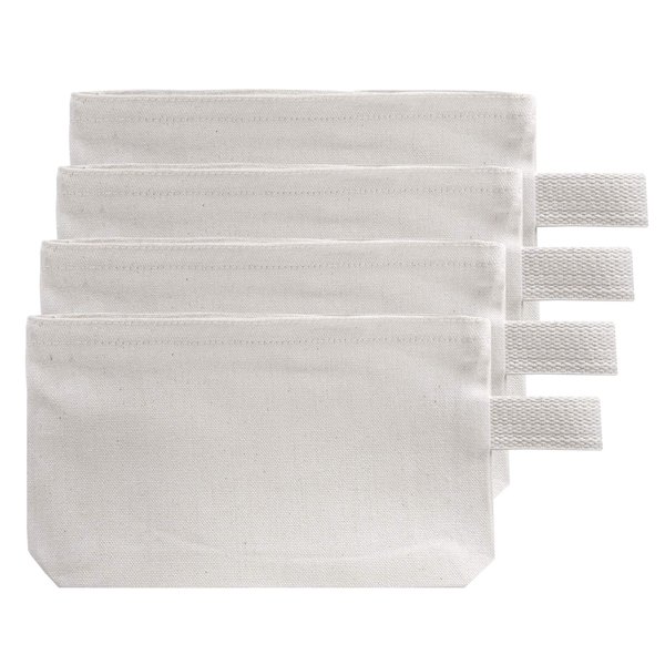 BUMBLE CRAFTS 4 PC Multipurpose Canvas Makeup Pouch with Zipper, Multipurpose Cosmetic Bag, Travel Toiletries Bag, 9” x 5", 100% Cotton Canvas - White
