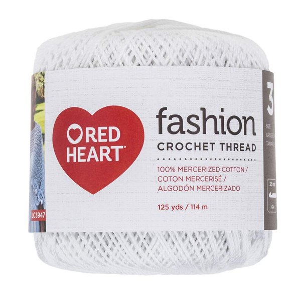 Red Heart Fashion Crochet Thread, 3, White 375 Foot