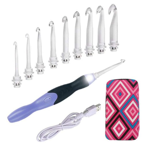 Lighted Crochet Hooks Set- Rechargeable Crochet Hook with Latest Case, 9 in 1 Interchangeable Heads Light Crochet Hooks with Accessories…