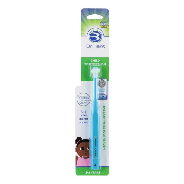 Brilliant Oral Care Child Toothbrush with Soft Bristles and Round Head, for a Kid Approved, Easy to Use All-Around Clean Mouth, Ages 2-5 Years, Sky Blue, 1 Pack