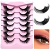 LoveOurHome 7 Pairs Faux Mink Fake Eyelashes Fluffy False Eyelashes Cat Eye Wispy Lashes Natural Look Lash Extension Eye Lashes 6D Volume False Lashes Wispy with Tweezers for Women Teen Girls