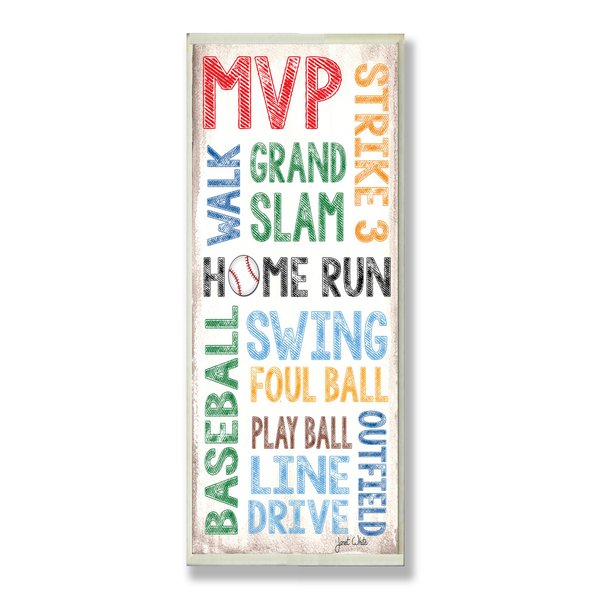 The Kids Room by Stupell Home Run Baseball Typography Rectangle Wall Plaque, 7 x 0.5 x 17, Proudly Made in USA
