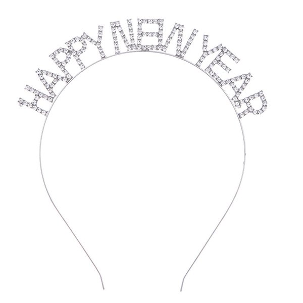 Apone Fatu Happy New Year Headband Tiara New Year Eve Women's Sparkly Rhinestone New Year Tiara Headband Merry Christmas Party Hair Accessory (Silver)