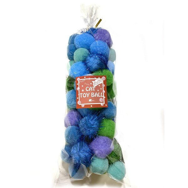 BALLMIE Cat Toys Ball Soft Crinkle Sparkle Balls Pom Pom Cat Balls Cat Ball (Blue 50)