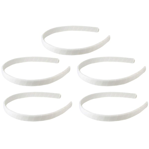 Q-YO Grosgrain/Satin Ribbons Wrapped Headbands For Girls DIY Craft (5pc 1/2" Wrapped headbands-White)