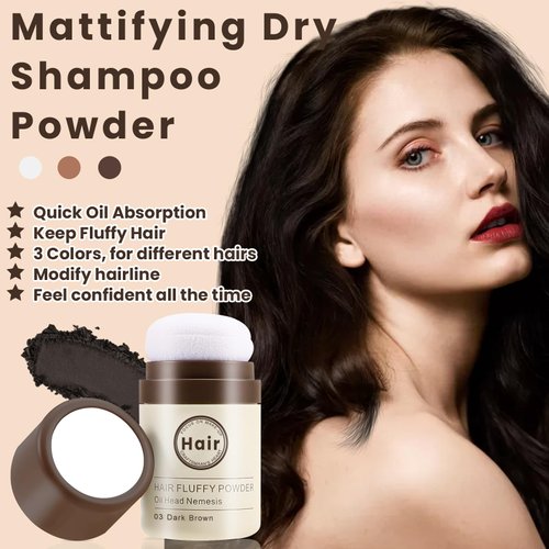 Noerrors Dry Shampoo Powder, Mattifying Root Boost Fuller Looking Non-aerosol Benzene-free No White Cast Refresh Hair Fluffy Volumizing Volume Powder Wash Free Travel Size for Women Men #03Dark Brown